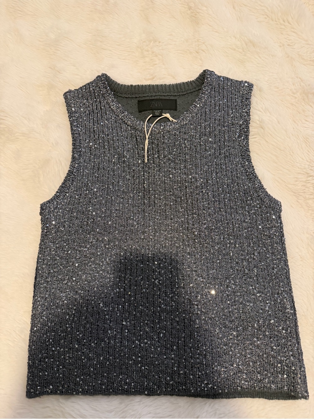 Zara Kids Charcoal Sparkle Knit Tank Top